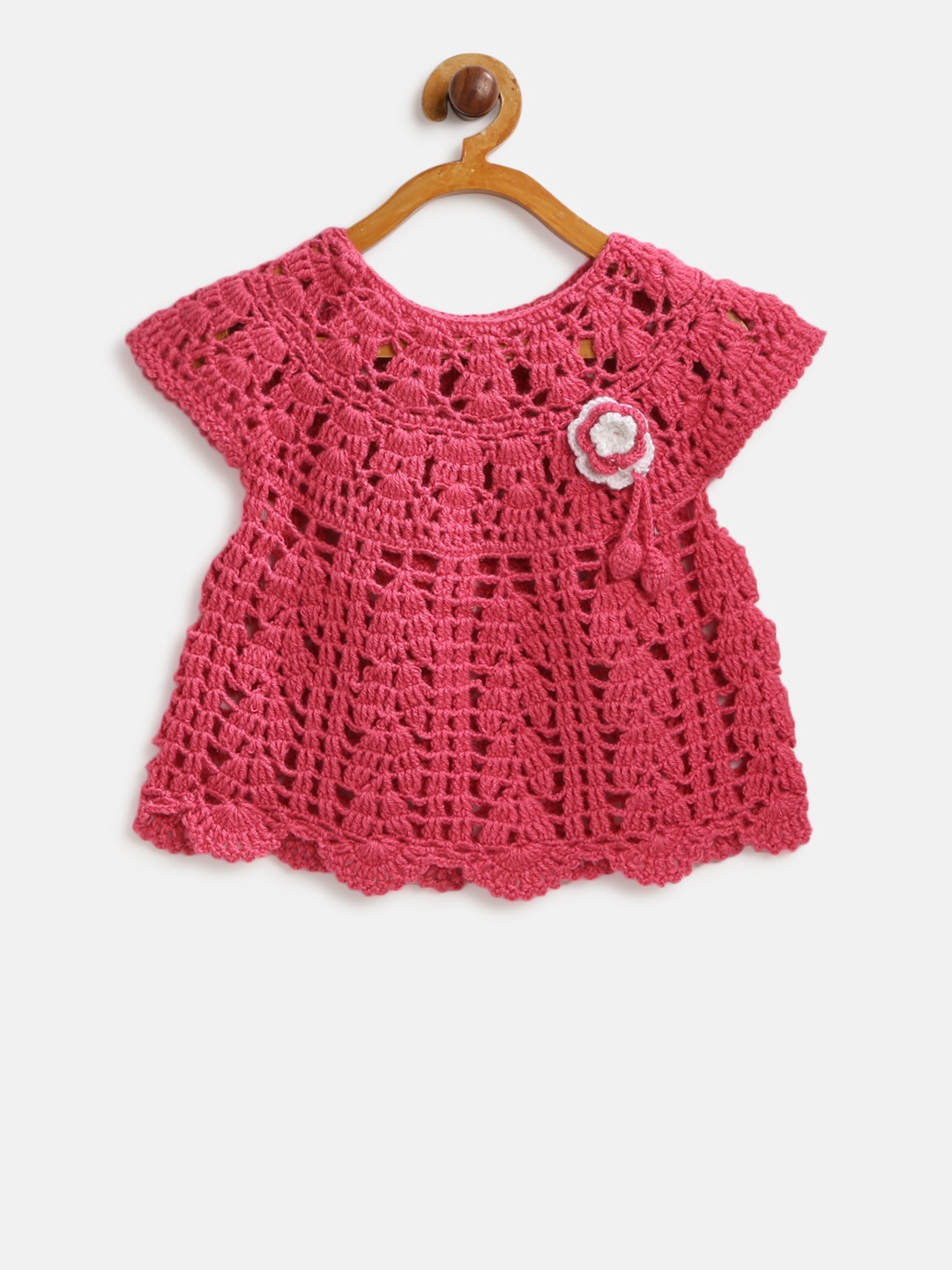 

CHUTPUT Girls Pink Open Knit Sweater Dress