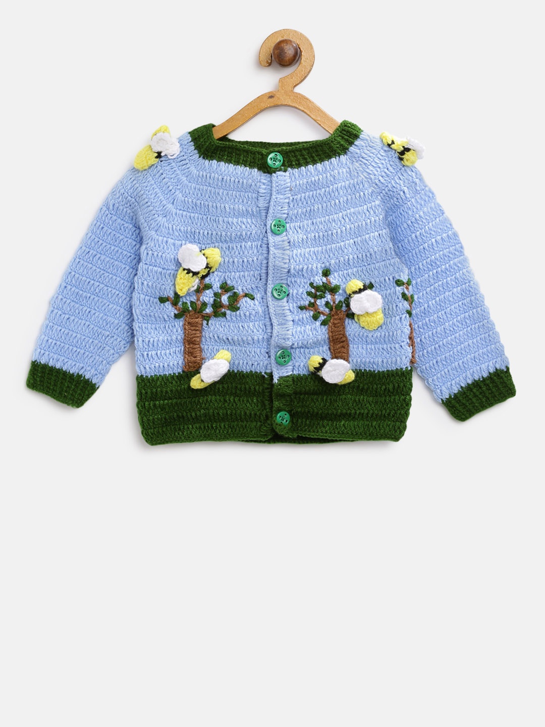 

CHUTPUT Kids Blue & Green Woollen Colourblocked Cardigan