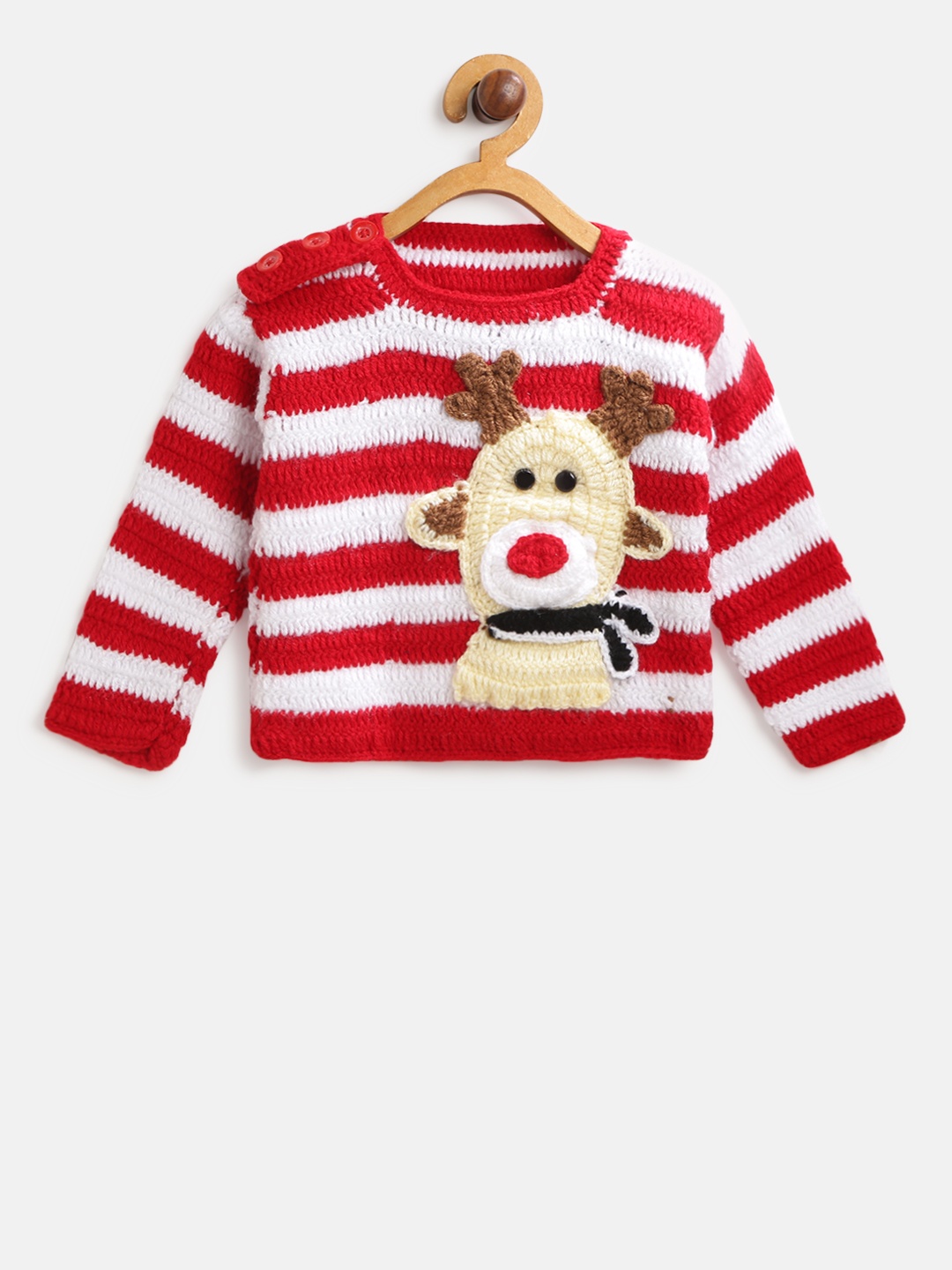 

CHUTPUT Kids Red & White Woollen Striped Sweater