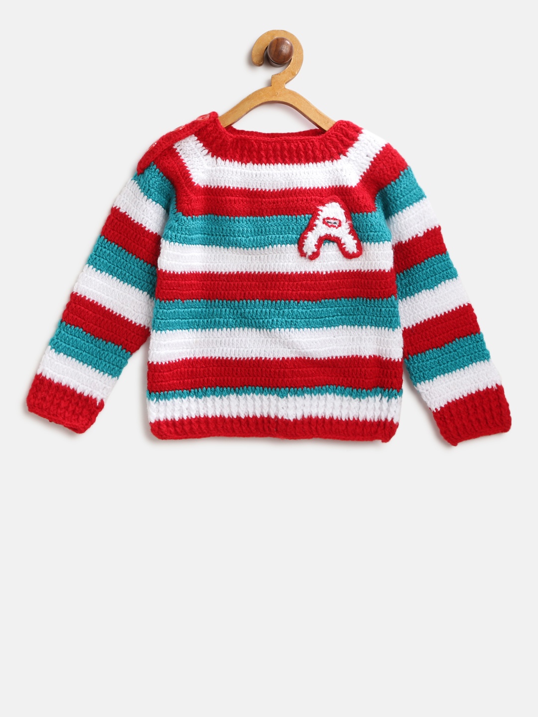 

CHUTPUT Kids Red & White Woollen Striped Pullover