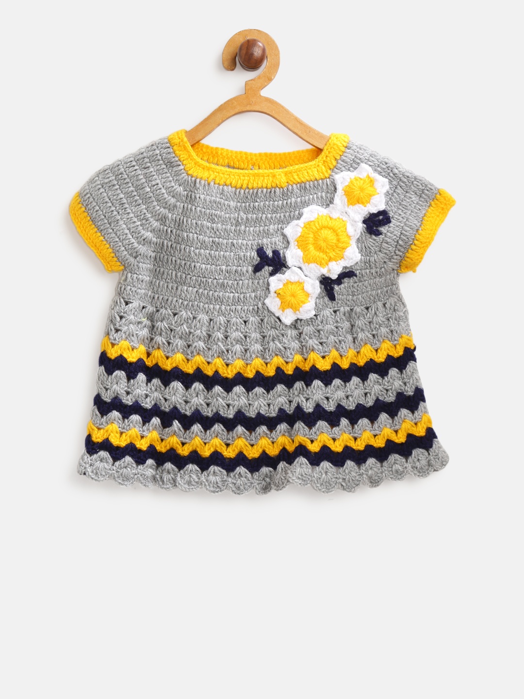 

CHUTPUT Girls Grey Self-Striped A-Line Dress