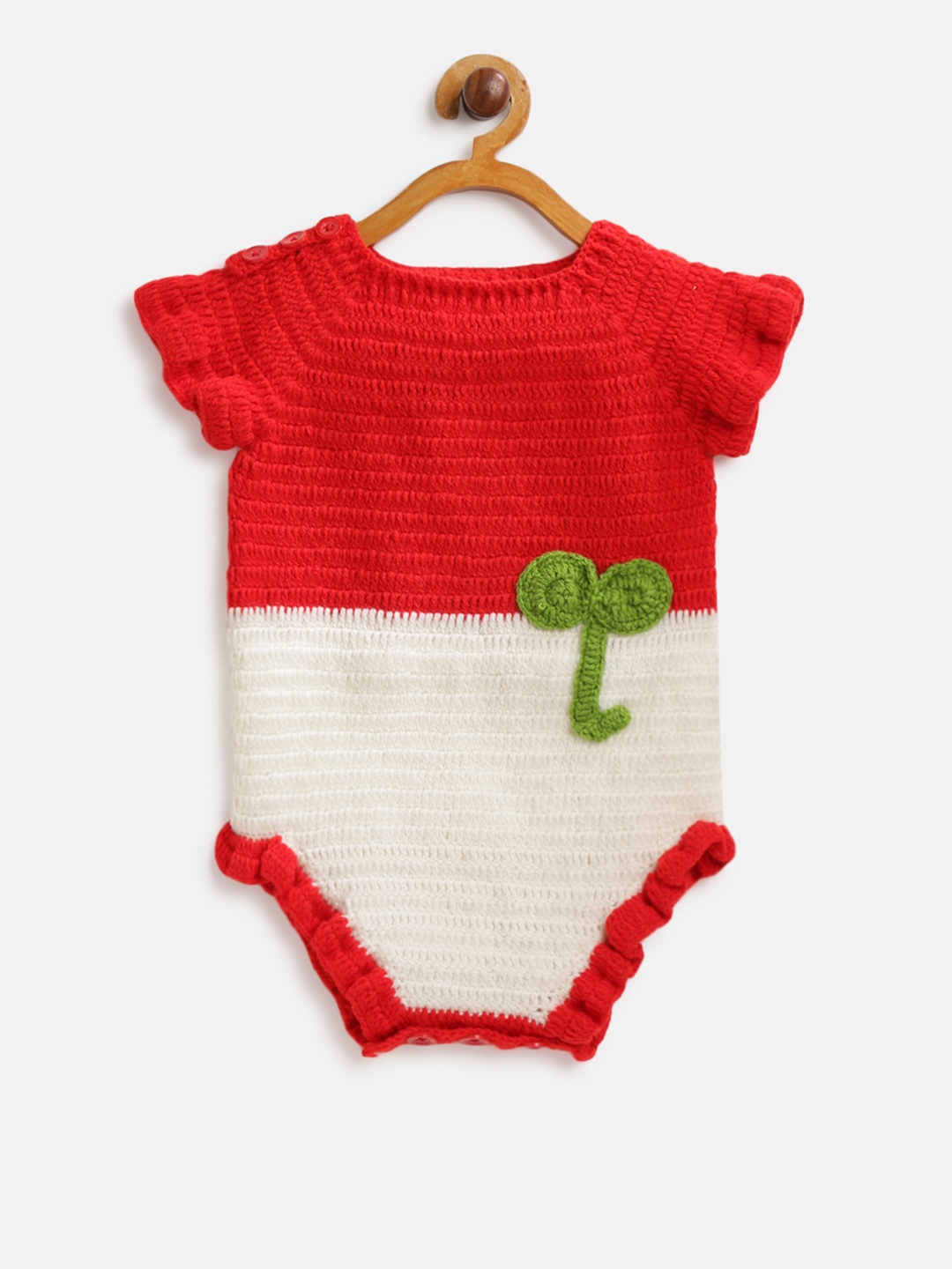 

CHUTPUT Girls Red & White Colourblocked Bodysuit