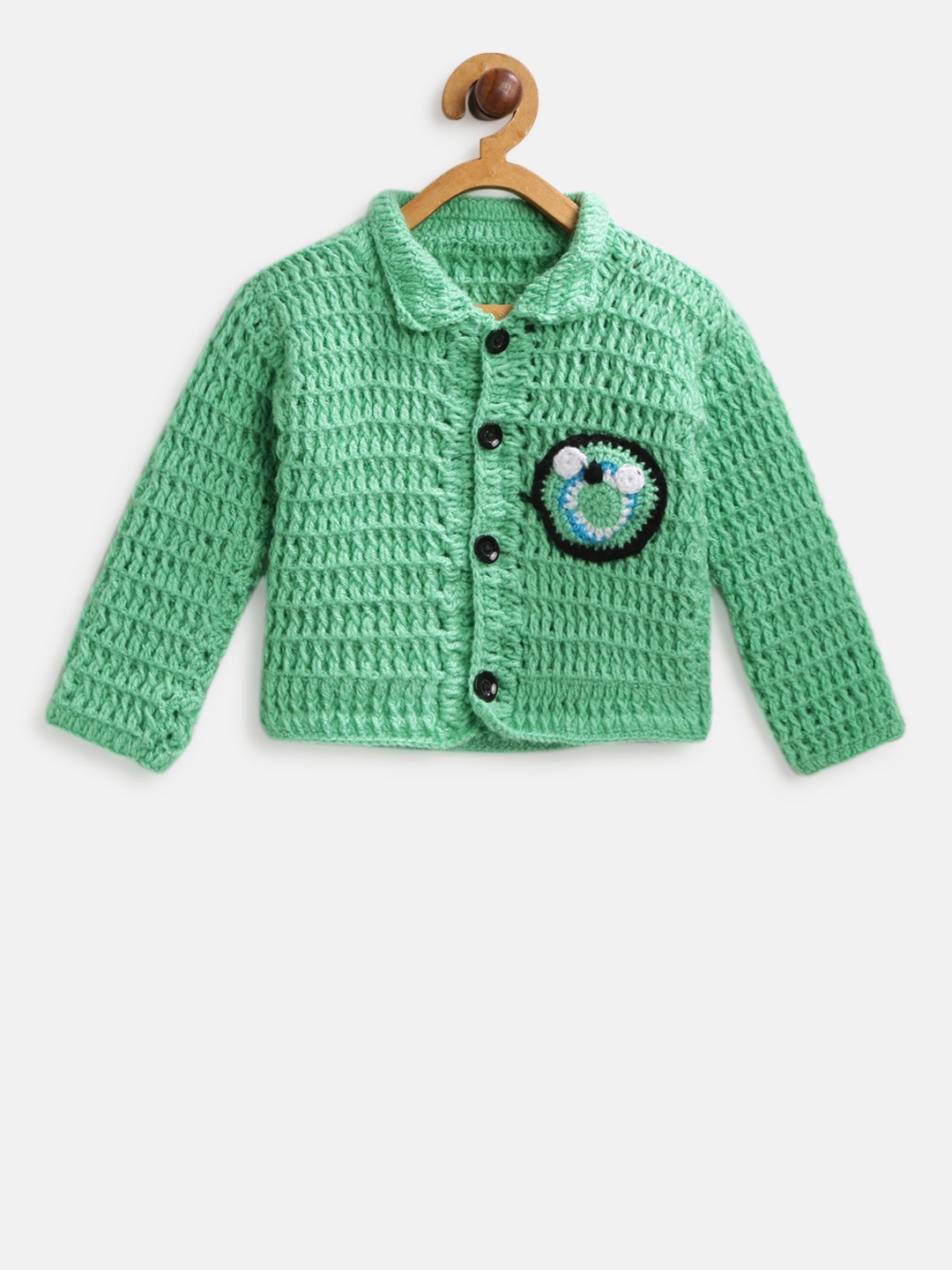 

CHUTPUT Kids Green Woollen Self-Design Cardigan