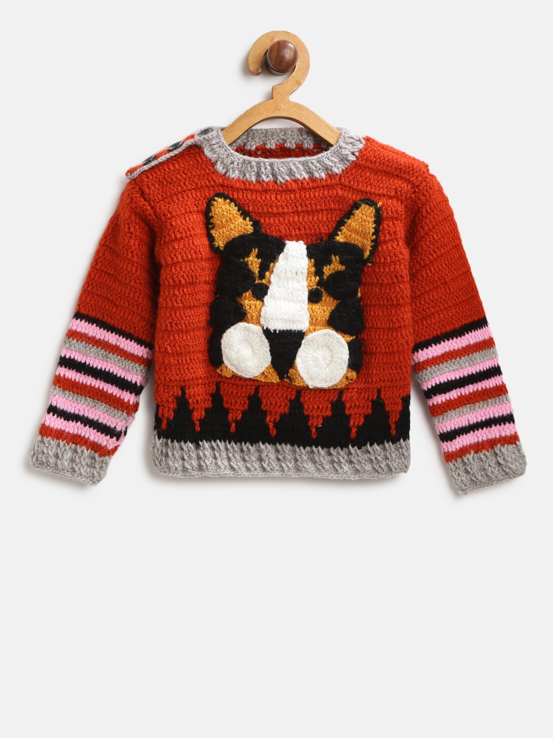 

CHUTPUT Kids Rust Orange Woollen Applique Sweater