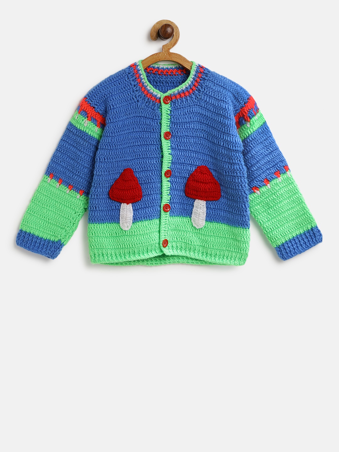 

CHUTPUT Kids Blue & Sea Green Woollen Colourblocked Cardigan