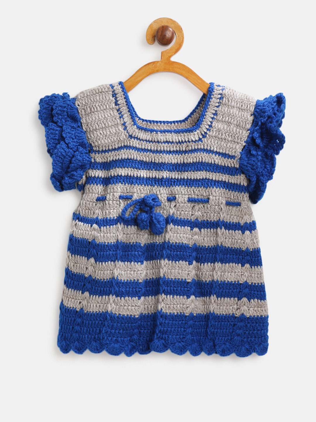 

CHUTPUT Girls Blue & Grey Self-Striped Sweater Dress