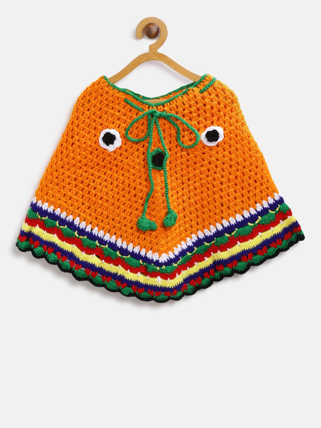 

CHUTPUT Girls Orange Solid Open Knit Poncho
