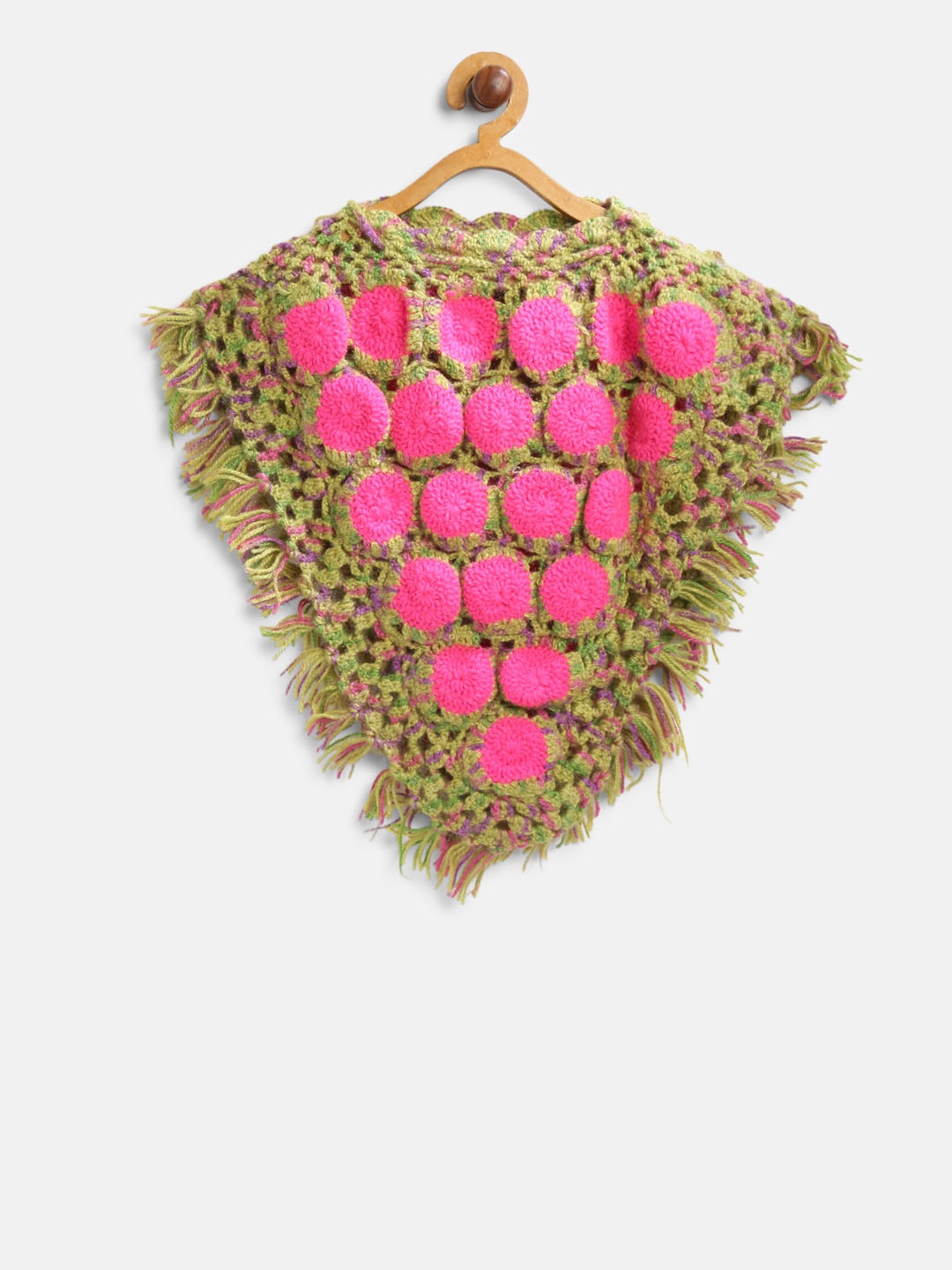 

CHUTPUT Girls Green & Pink Open Knit Poncho