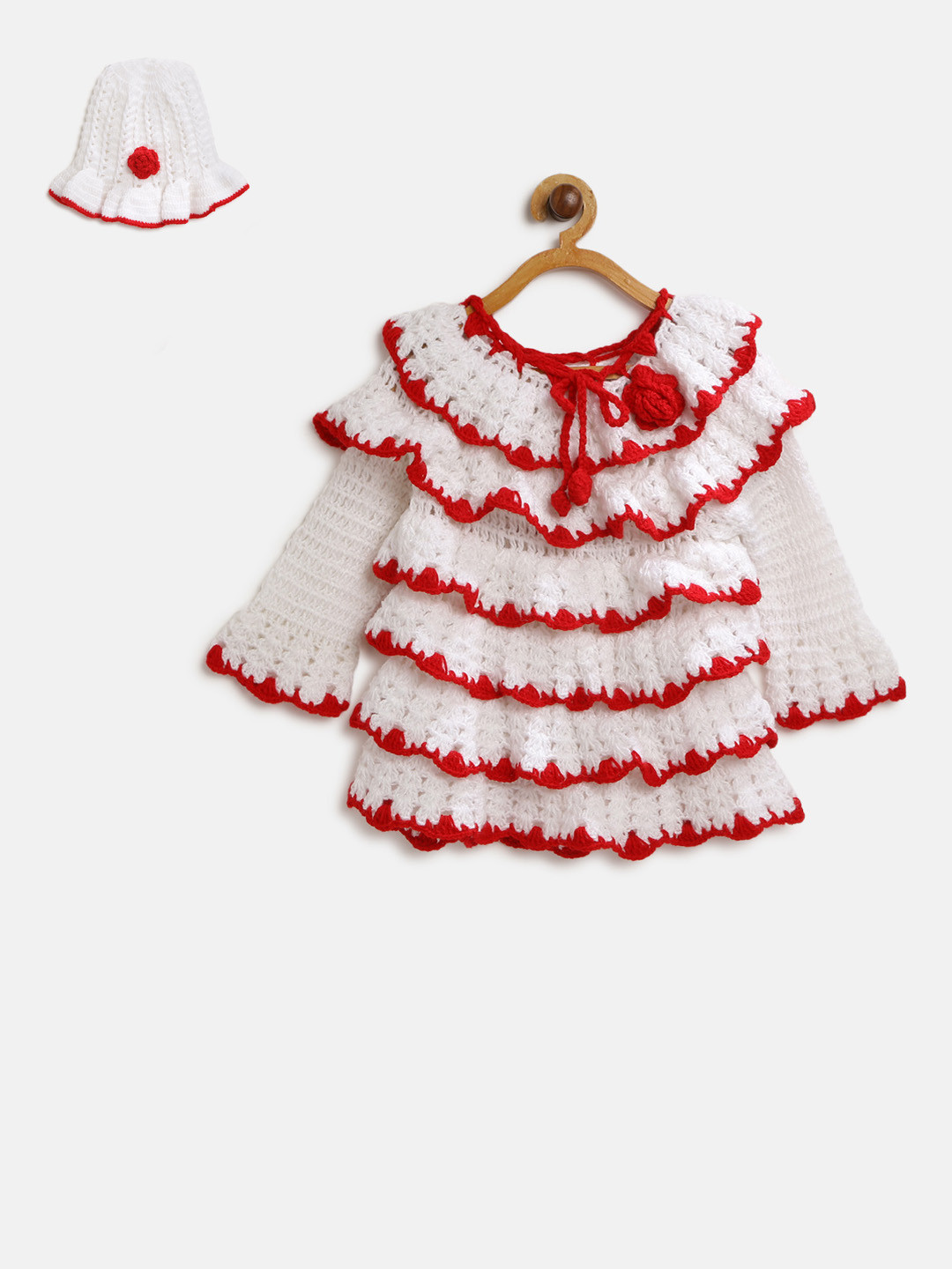 

CHUTPUT Girls White & Red Self-Design Sweater Dress