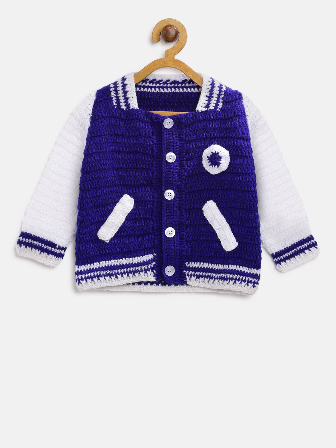 

CHUTPUT Kids Blue & White Woollen Self-Design Cardigan