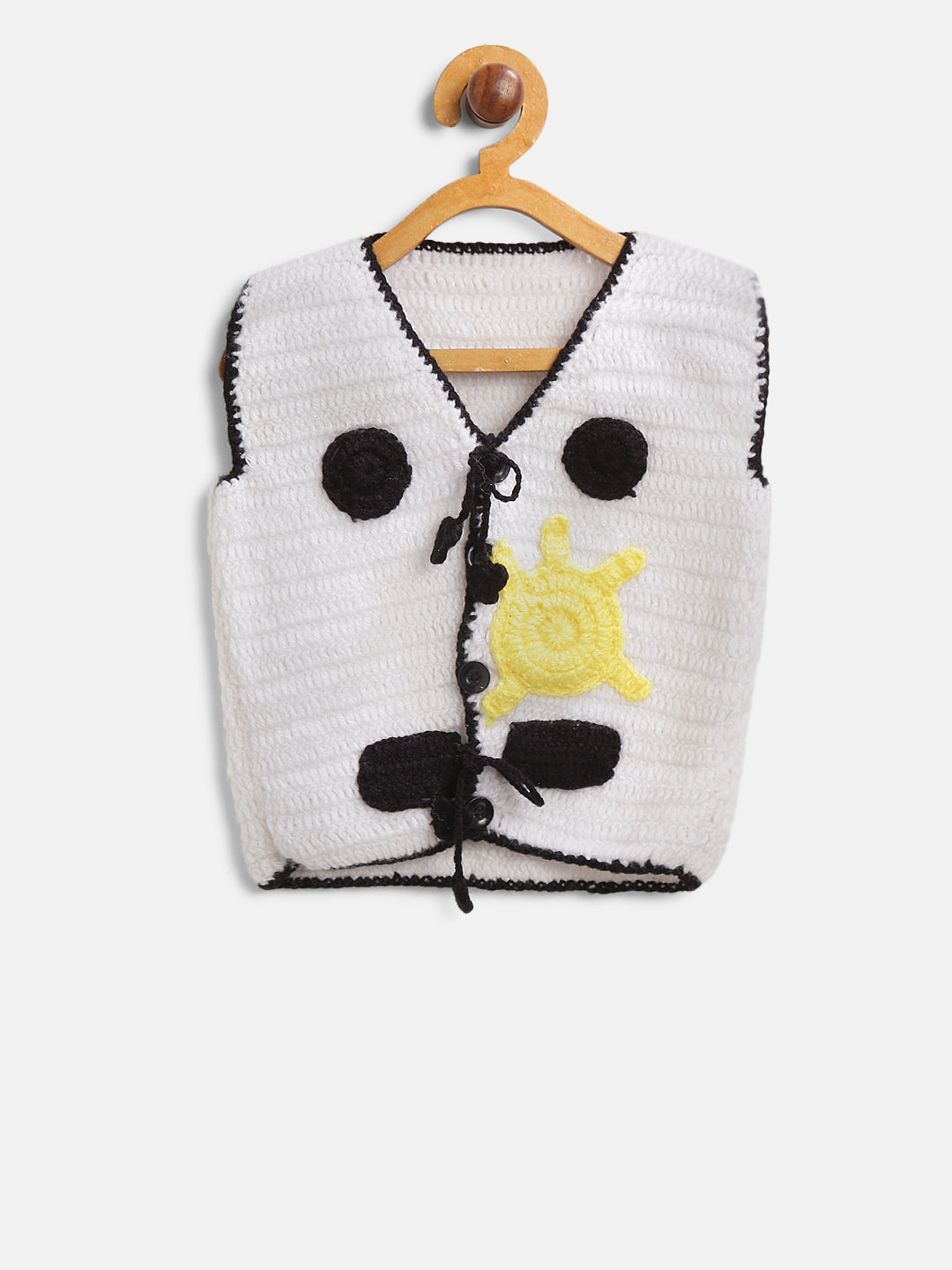 

CHUTPUT Kids White Woollen Applique Sweater Vest