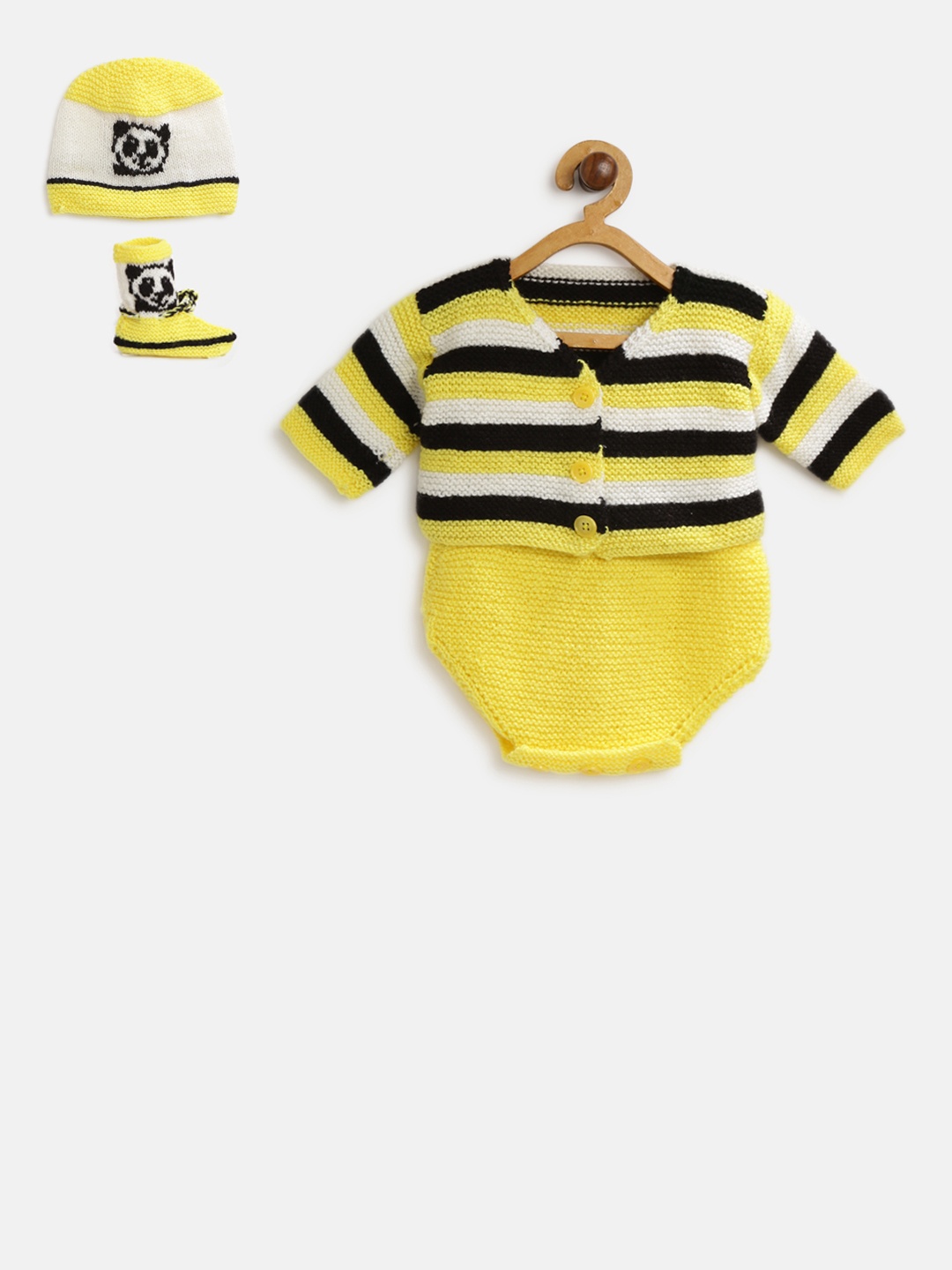 

CHUTPUT Unisex Yellow & Black Striped Cardigan with Bodysuit