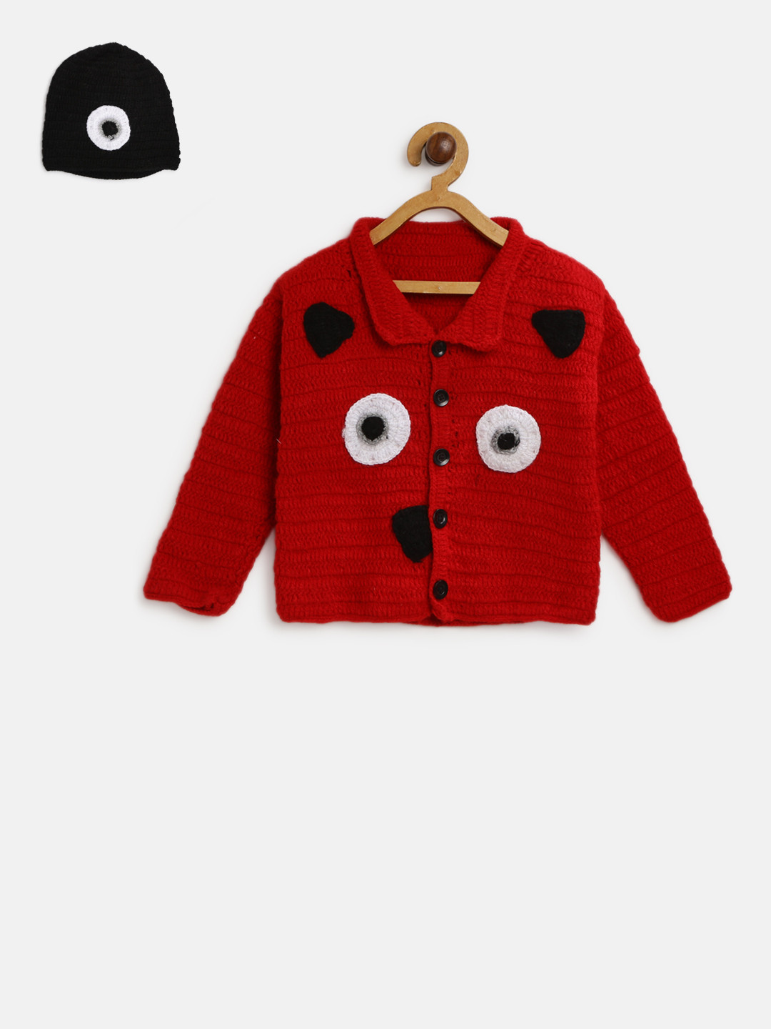 

CHUTPUT Kids Red Applique Cardigan with Beanie