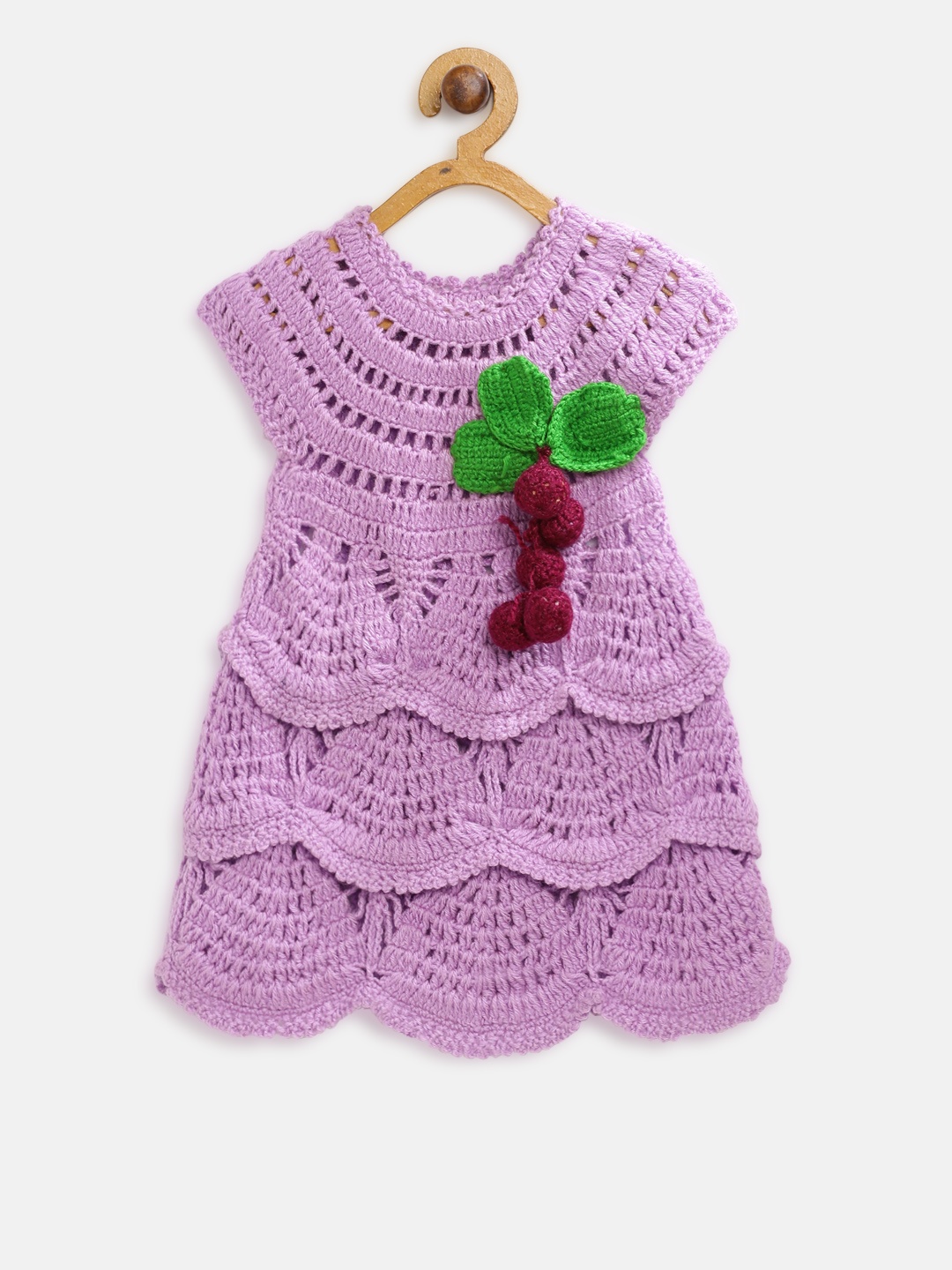 

CHUTPUT Girls Purple Woollen Self Design Open Knit Sweater Dress