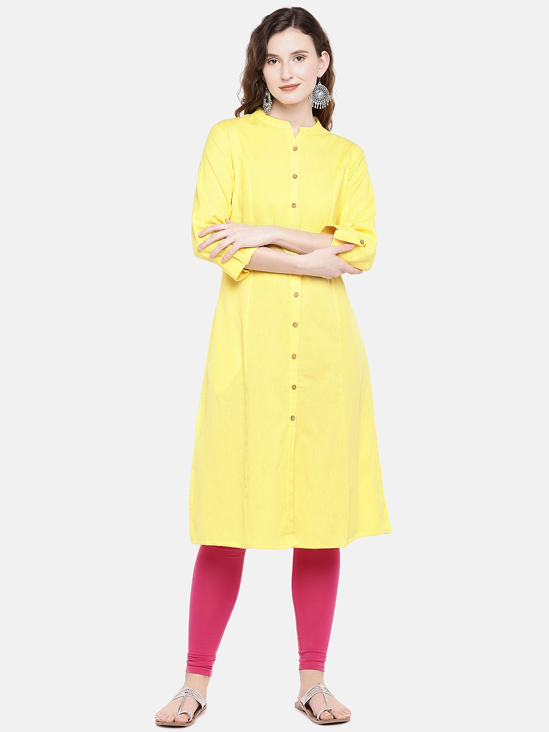 

Ethnicity Women Yellow Solid Straight Kurta