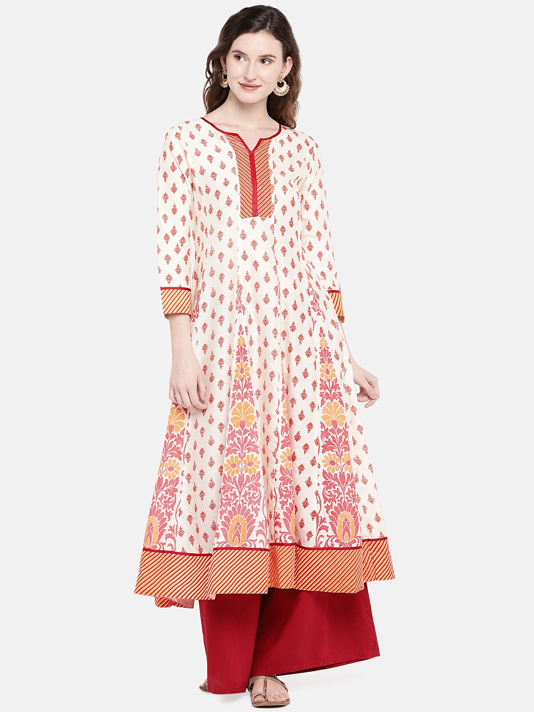 

Ethnicity Women Off-White Printed Anarkali Kurta