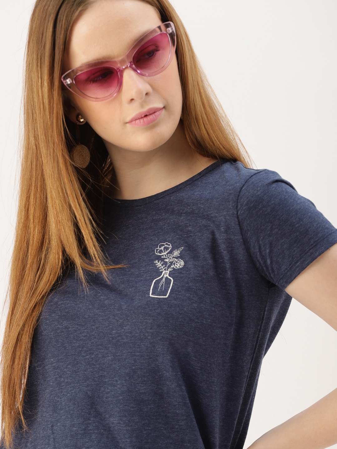 

DressBerry Women Navy Blue Solid Round Neck T-shirt