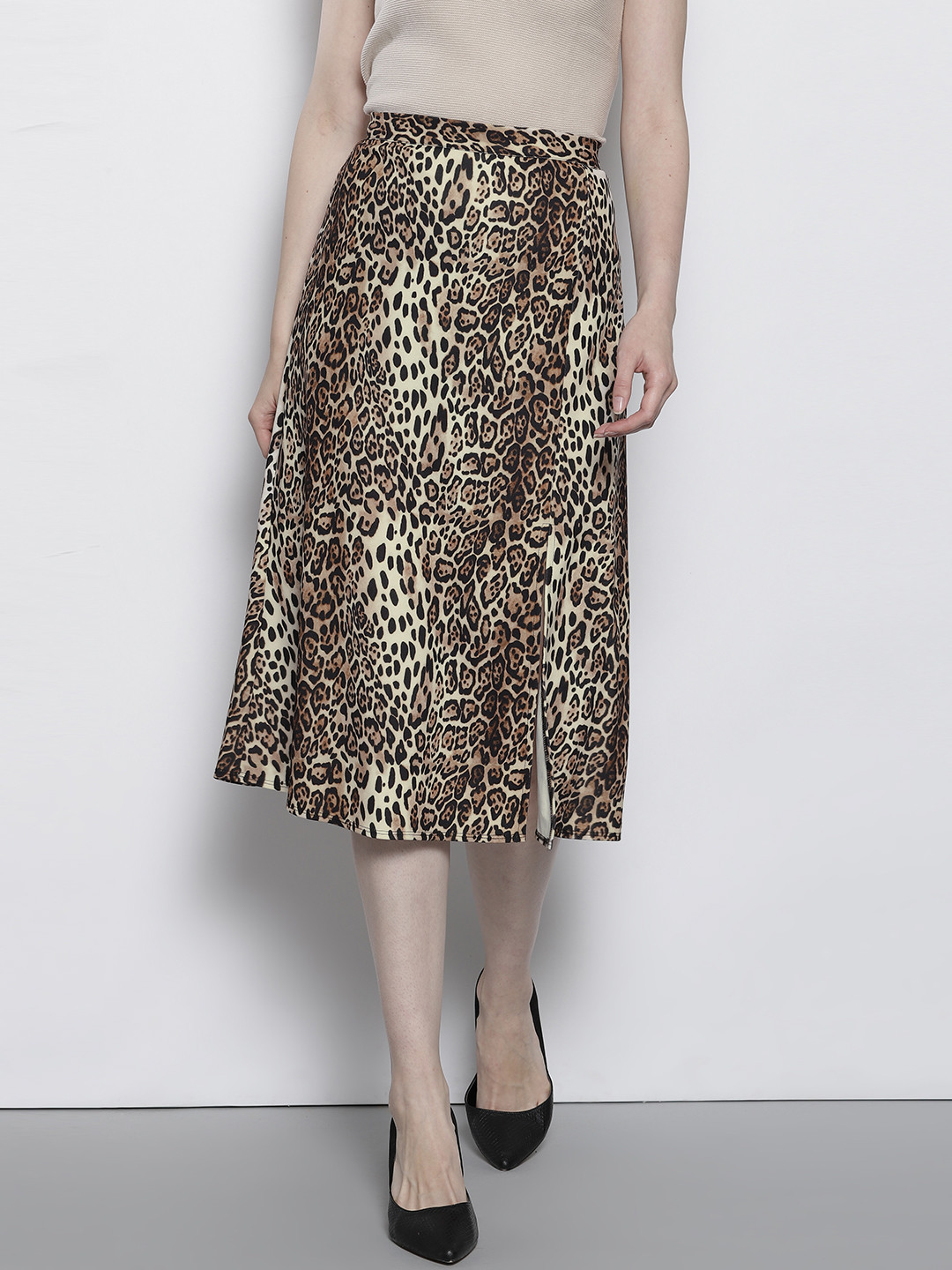 

DOROTHY PERKINS Women Beige & Black Animal Print A-Line Skirt