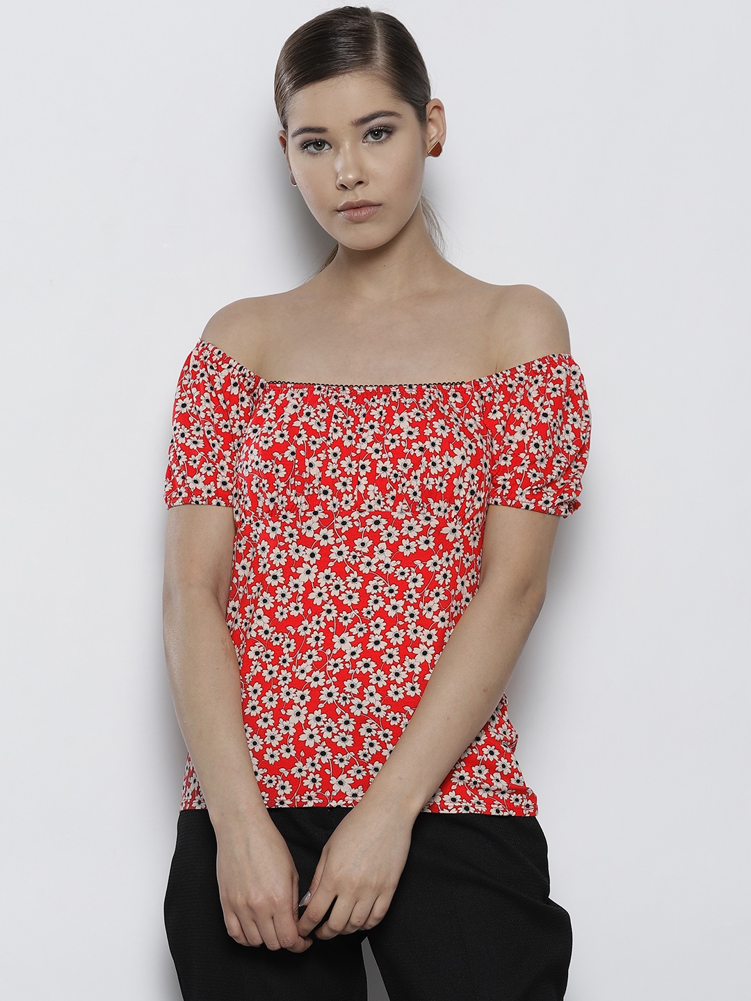 

DOROTHY PERKINS Women Red Printed Bardot Top