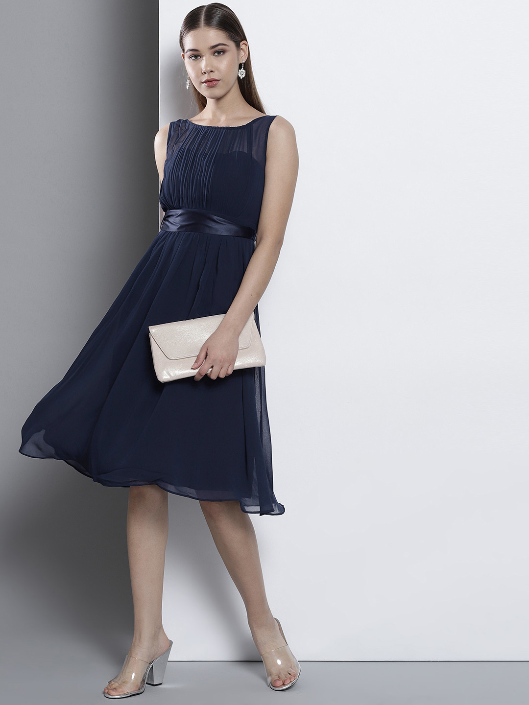 

DOROTHY PERKINS Women Navy Blue Solid Fit & Flare Dress