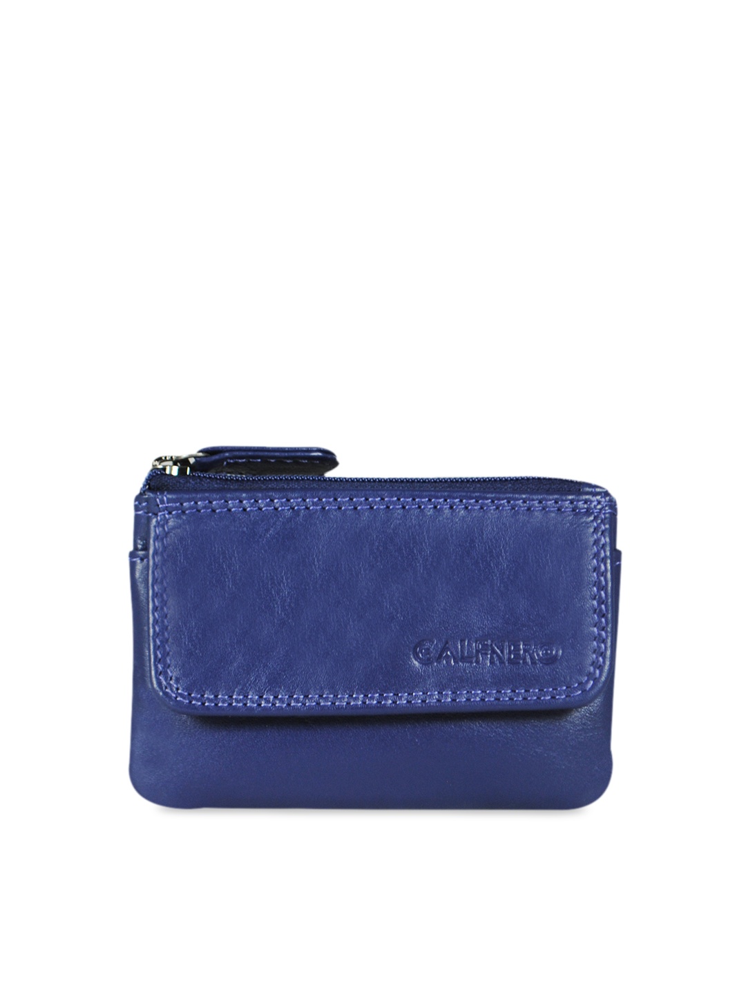 

CALFNERO Unisex Blue Solid Genuine Leather Zip Around Wallet