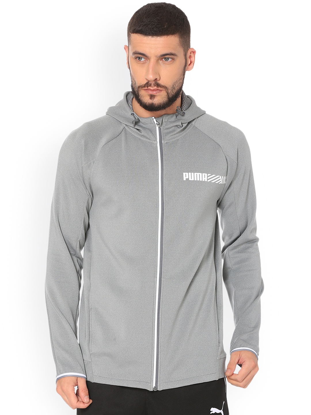 

Puma Men Grey Solid Sporty Tec Hooded Track Jacket