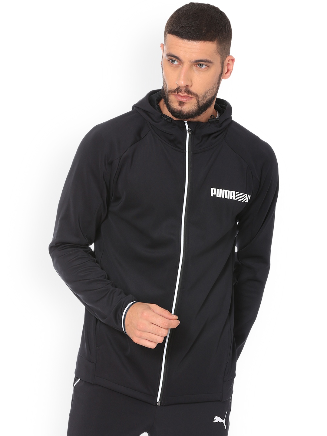 

Puma Men Black Solid Tec Sports Hooded Sporty Track Jacket