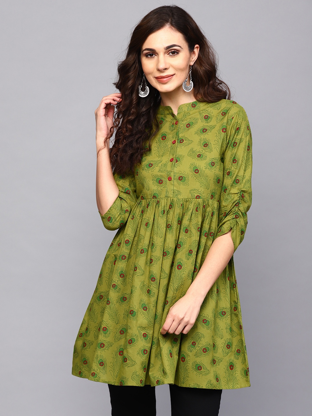 

AKS Women Green Printed Tunic