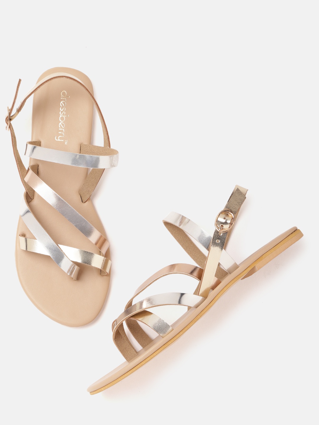 

DressBerry Women Silver-Toned & Rose Gold-Toned Colourblocked One Toe Flats