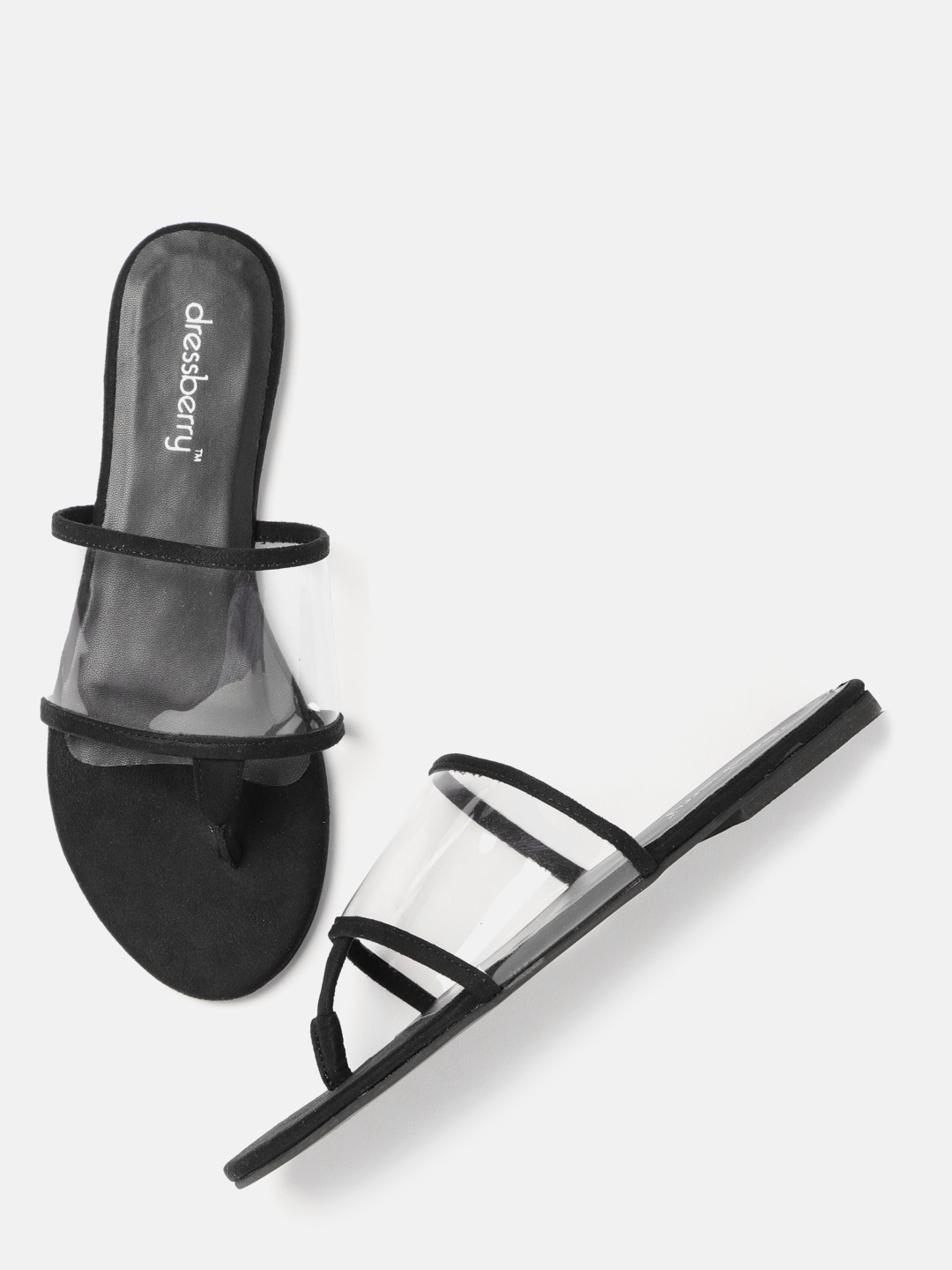 

DressBerry Women Black & Transparent Solid Open Toe Flats