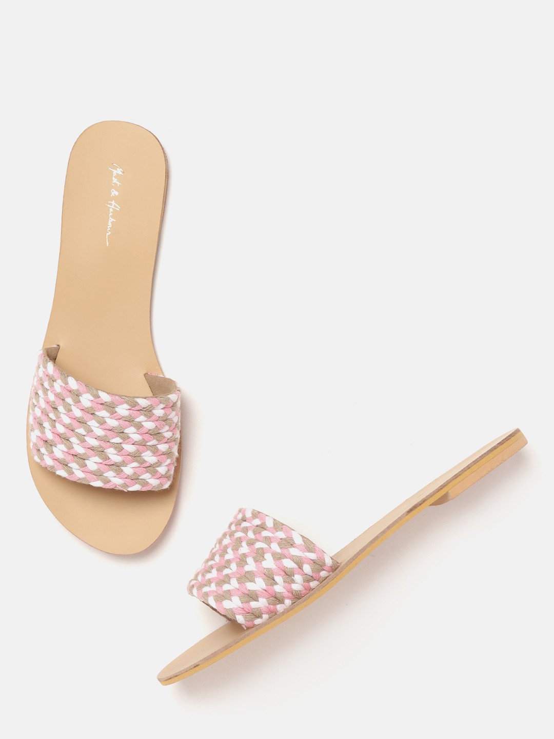 

Mast & Harbour Women Pink & White Braided Open Toe Flats