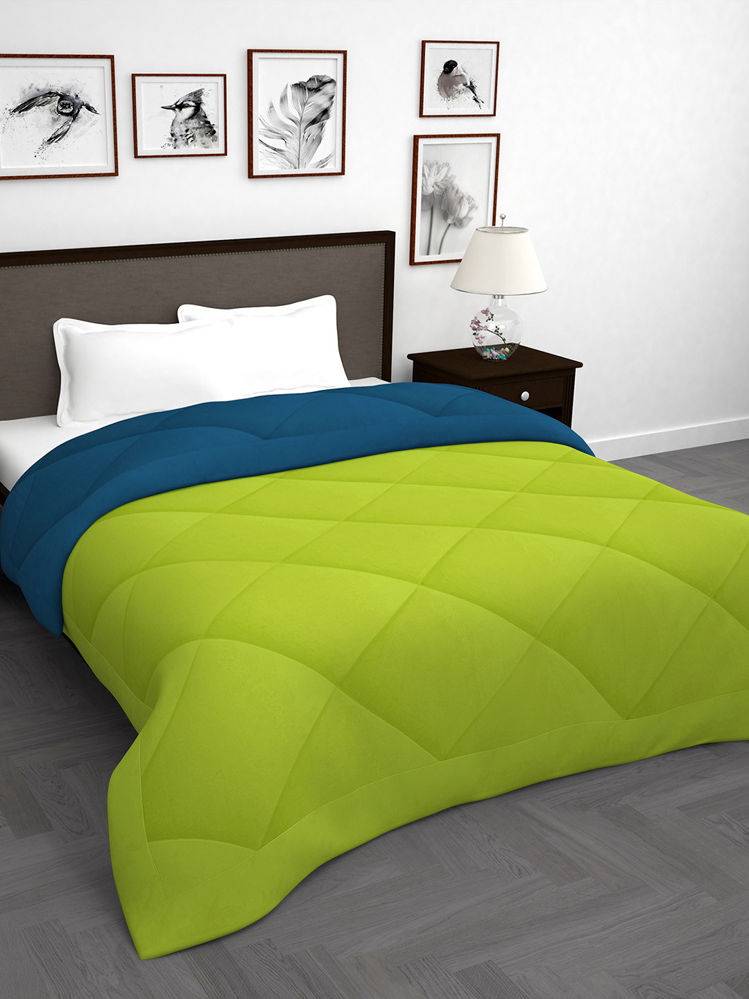 

Story@home Lime Green & Navy Blue Solid AC Room 200 GSM Double Bed Comforter