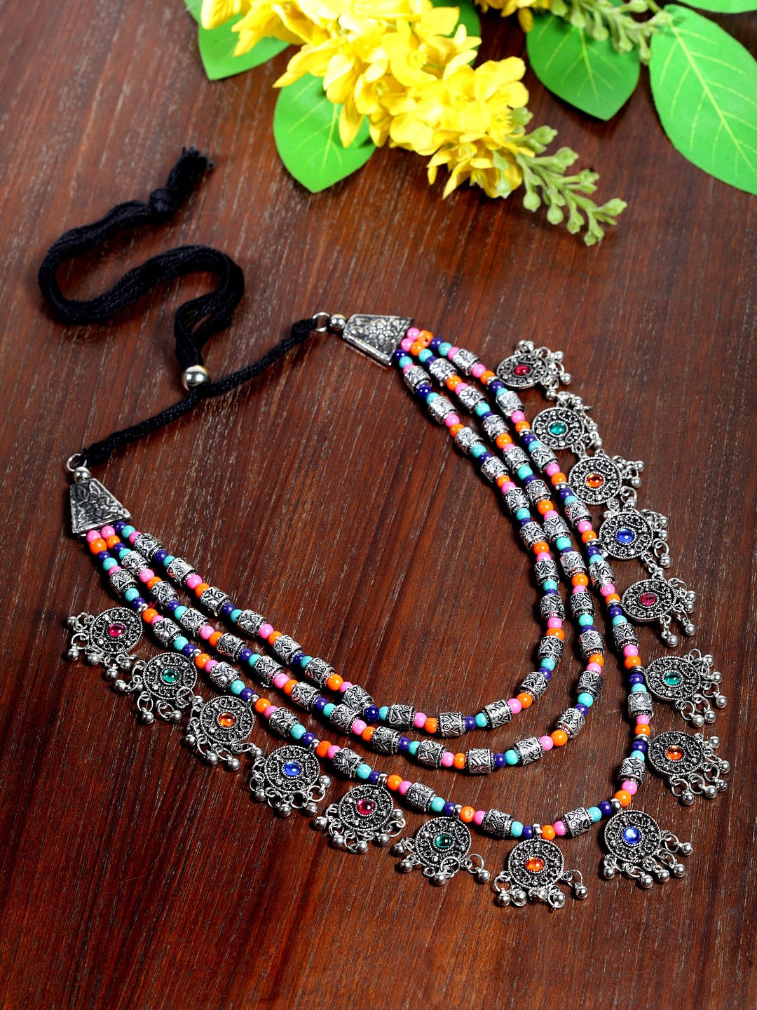 

Moedbuille Silver-Toned Brass Oxidised Necklace