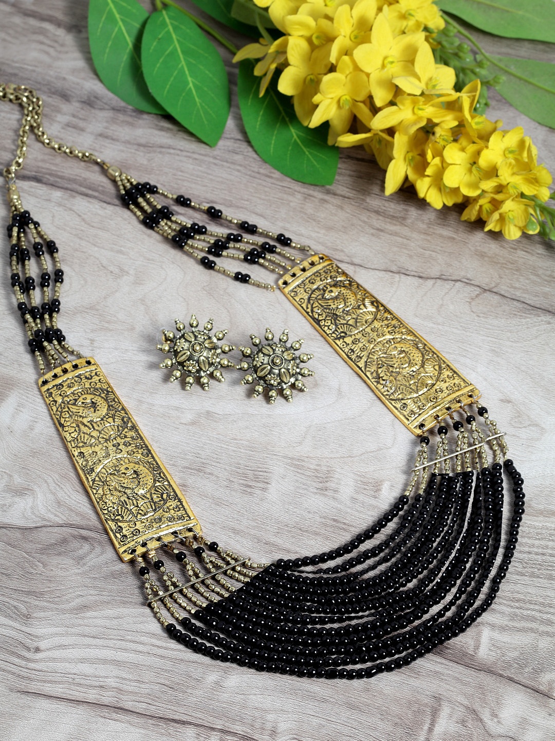 

Moedbuille Women Gold-Plated & Black Multistranded Beaded Handcrafted Jewellery Set