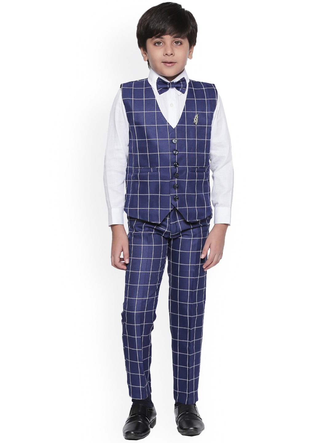

Jeetethnics Boys Navy Blue Checked Clothing Set
