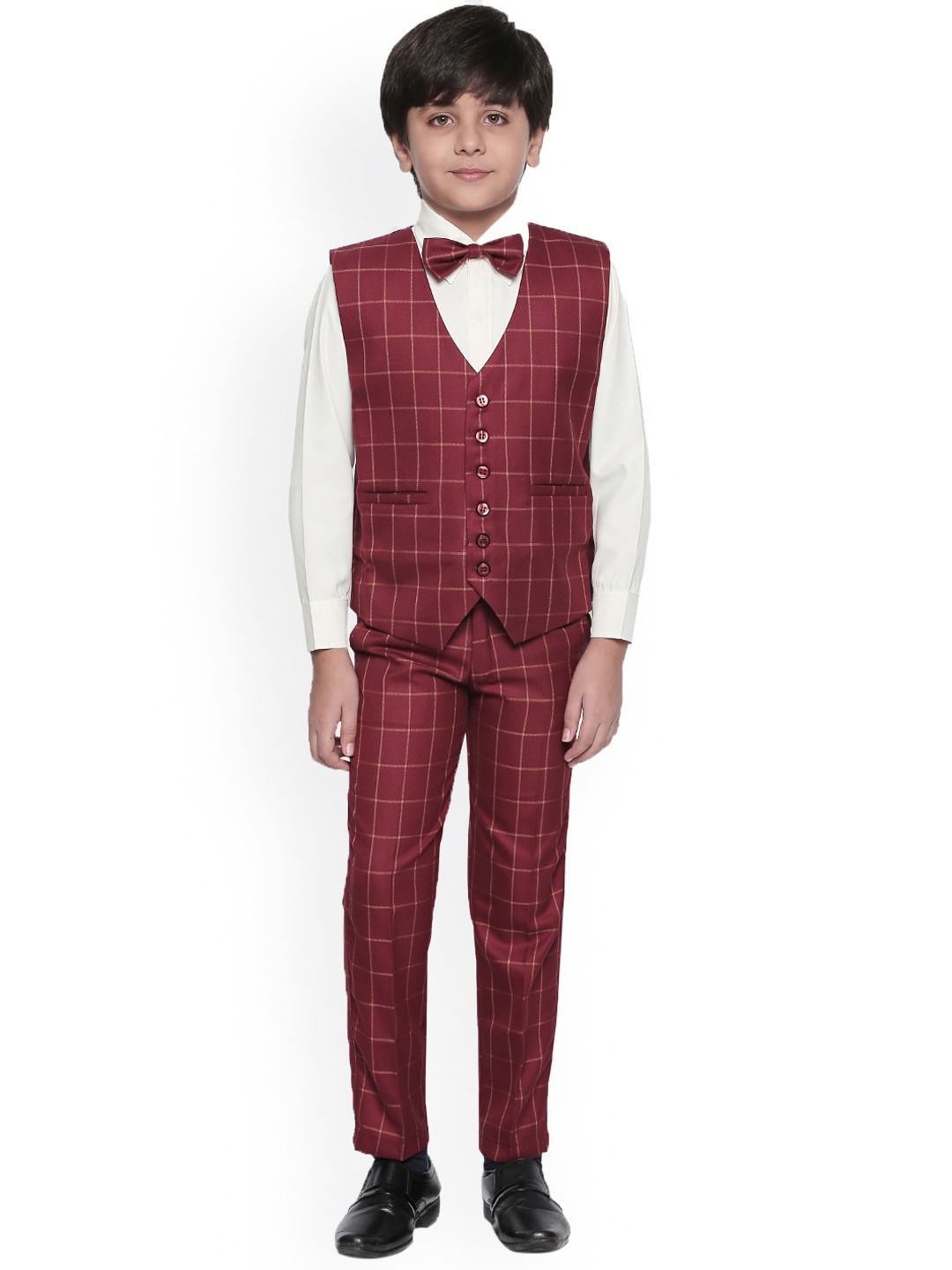 

Jeetethnics Boys Maroon Checked Clothing Set