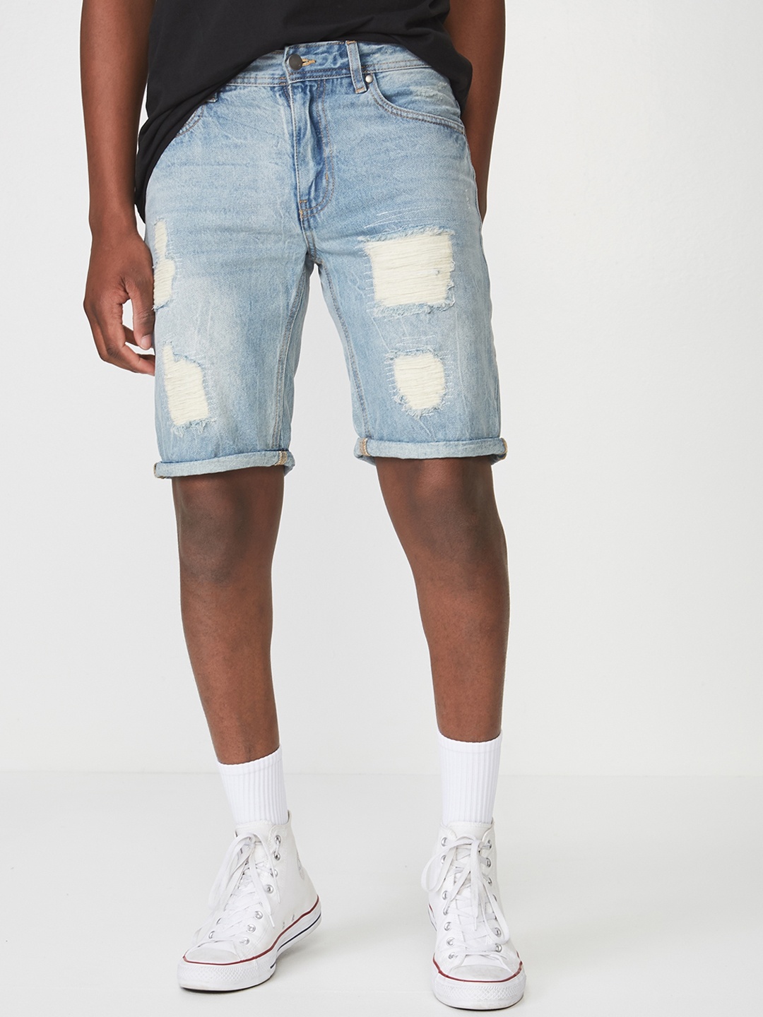 

COTTON ON Men Blue Washed Regular Fit Denim Shorts