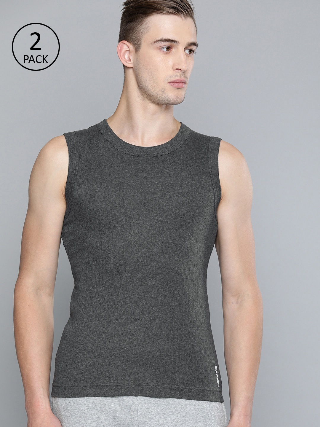 

Levi's 014 Pack of 2 Gym Vest with Side Branding, Comfort & Smartskin Technology, Charcoal