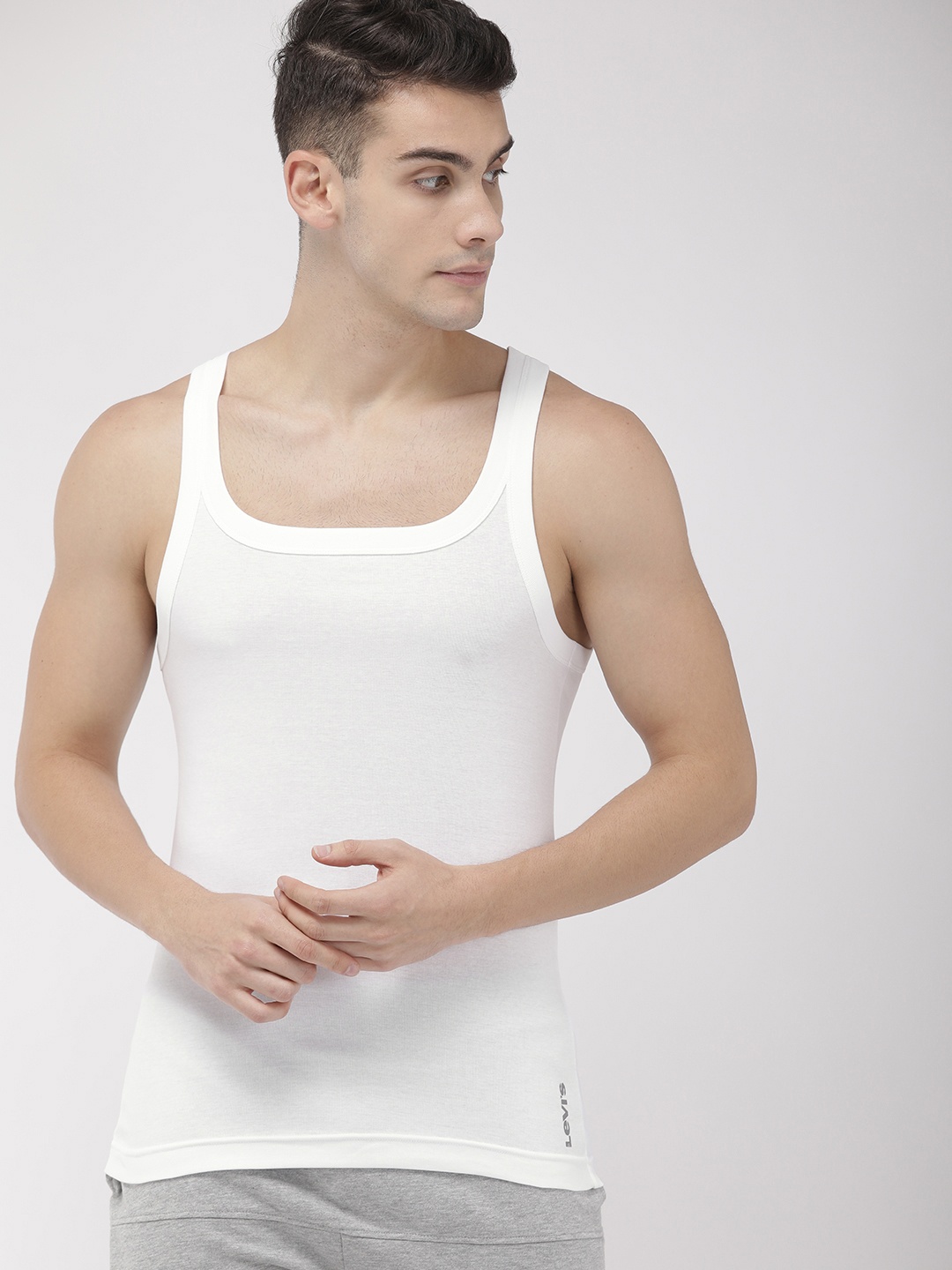 

Levi's 015 Sports Vest for Men with Side Branding, Comfort & Smartskin Technology, White