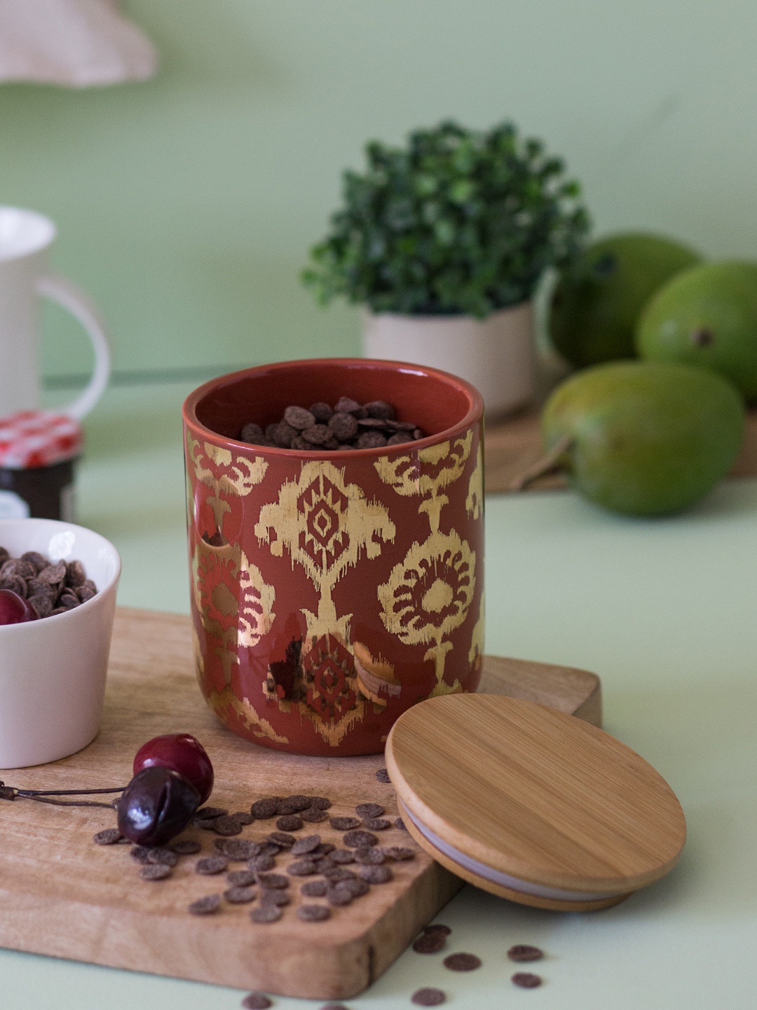 

Chumbak Unisex Brown & Gold-Toned Printed Storage Jar