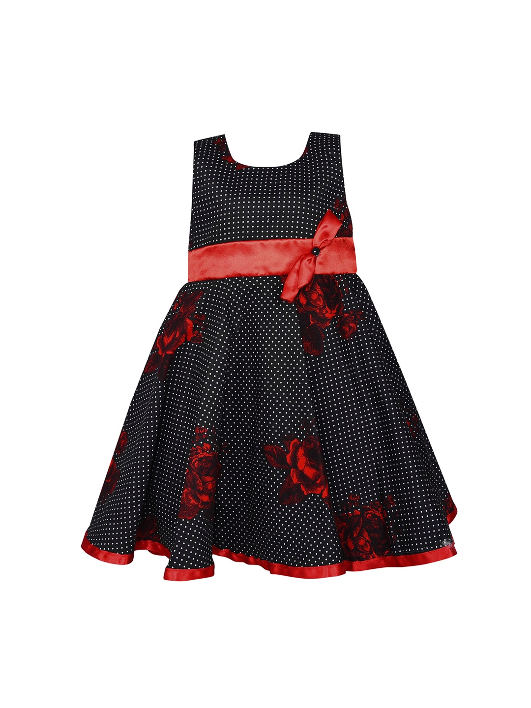 

Wish Karo Girls Black Printed Fit and Flare Dress