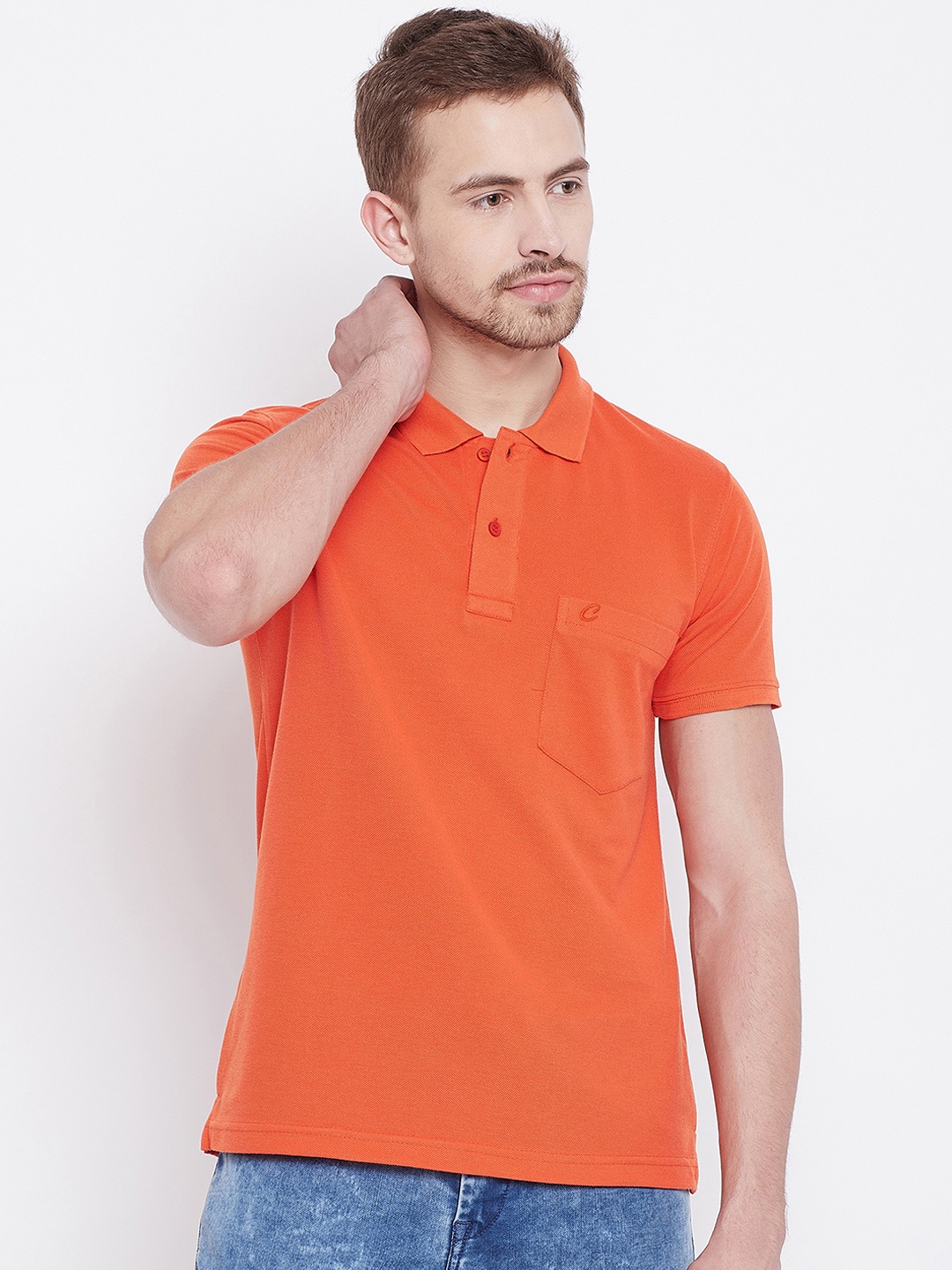 

Camey Men Orange Solid Polo Collar T-shirt