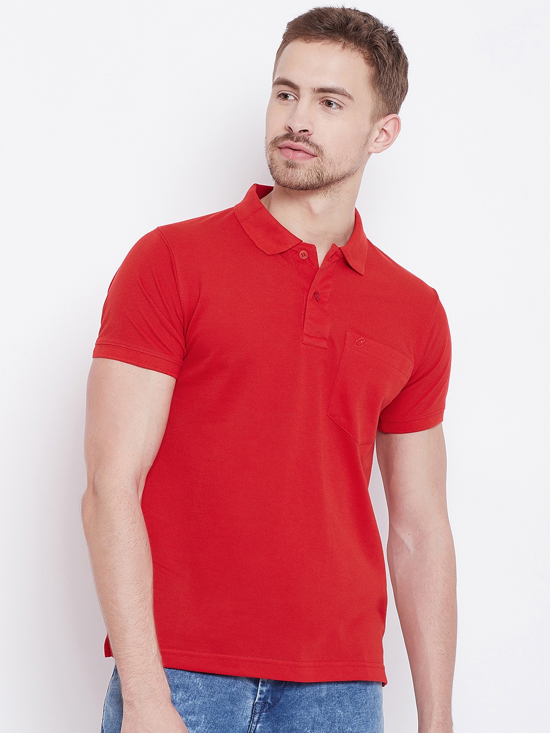 

Camey Men Red Solid Polo Collar T-shirt