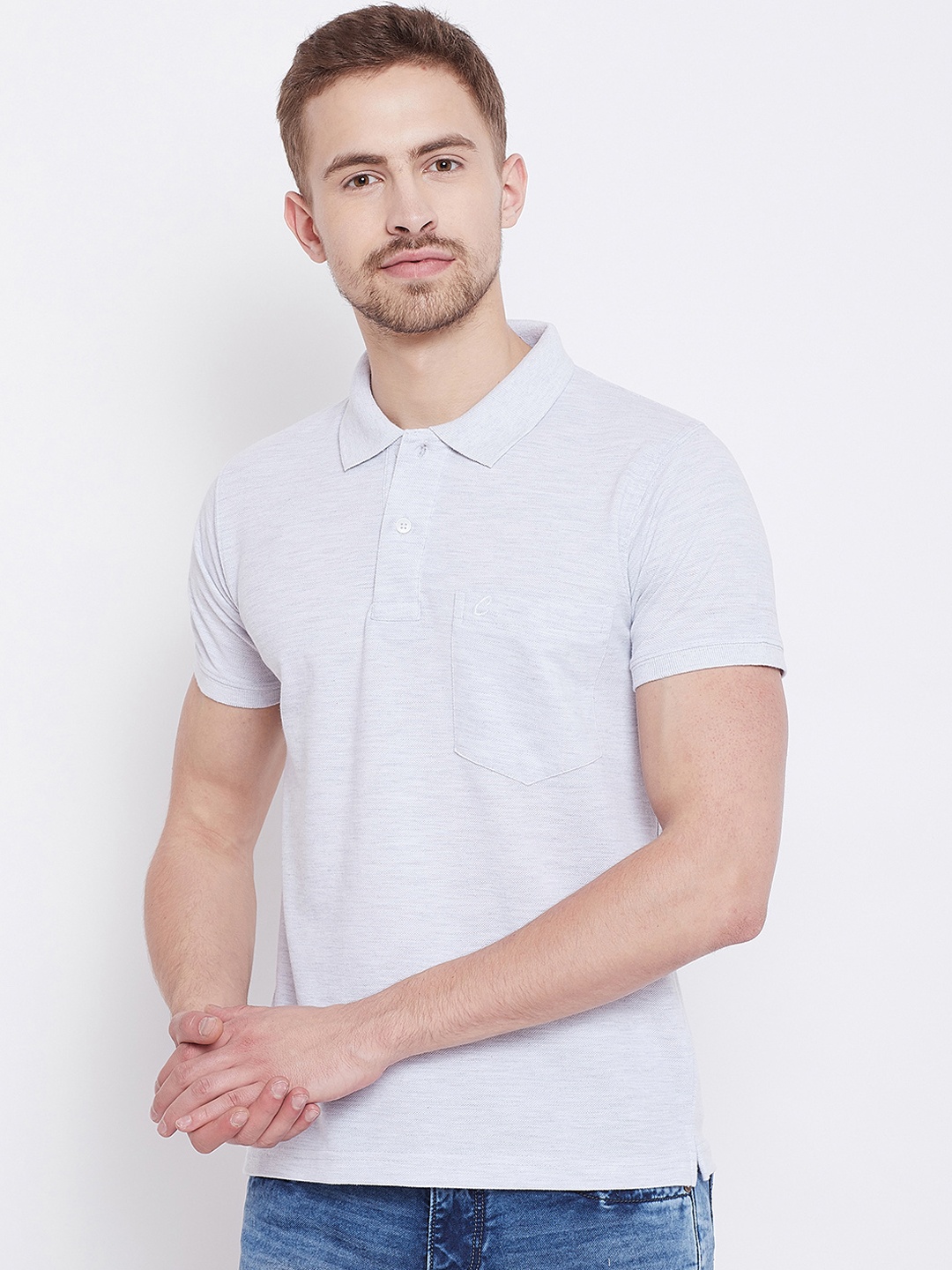 

Camey Men White Solid Polo Collar T-shirt