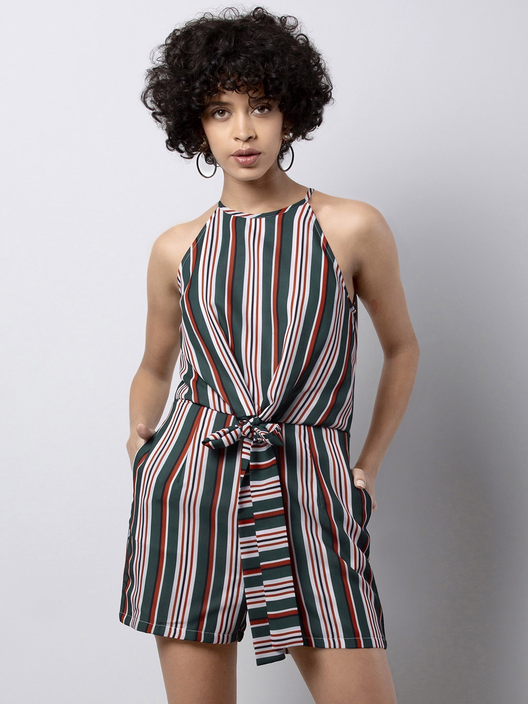 

FabAlley Green Striped Playsuit