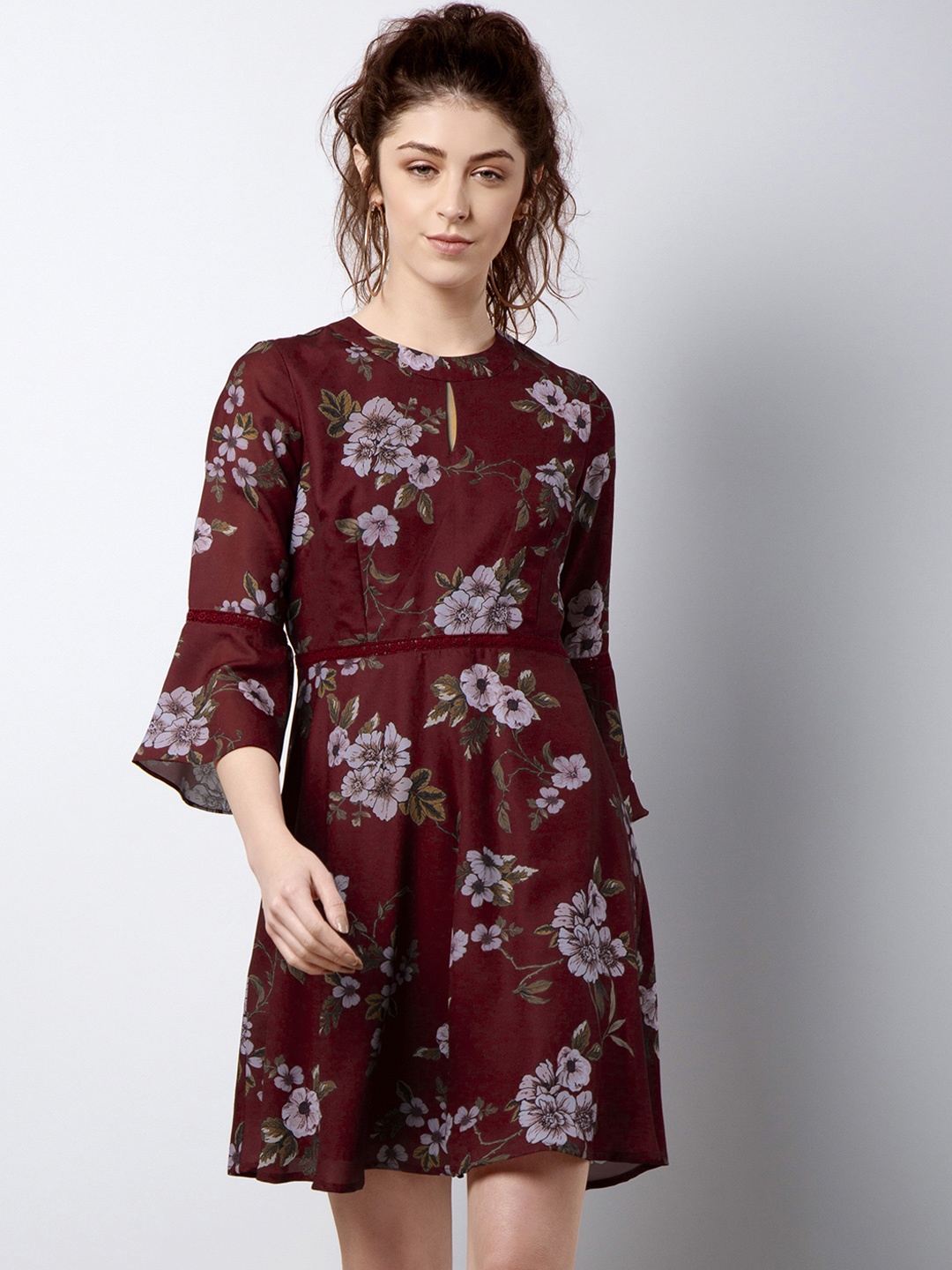 

FabAlley Women Maroon Printed Fit and Flare Dress