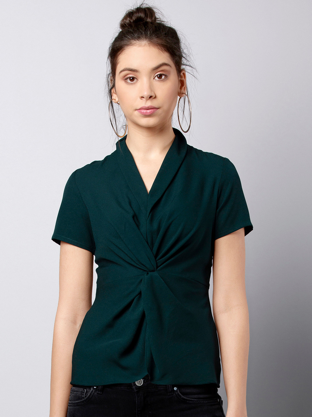 

FabAlley Women Green Solid Wrap Top