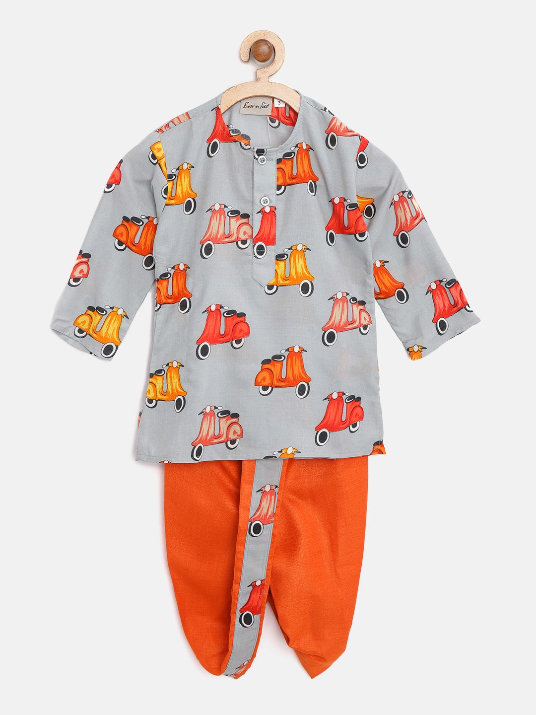 

BownBee Boys Grey & Orange Printed Kurta with Dhoti Pants