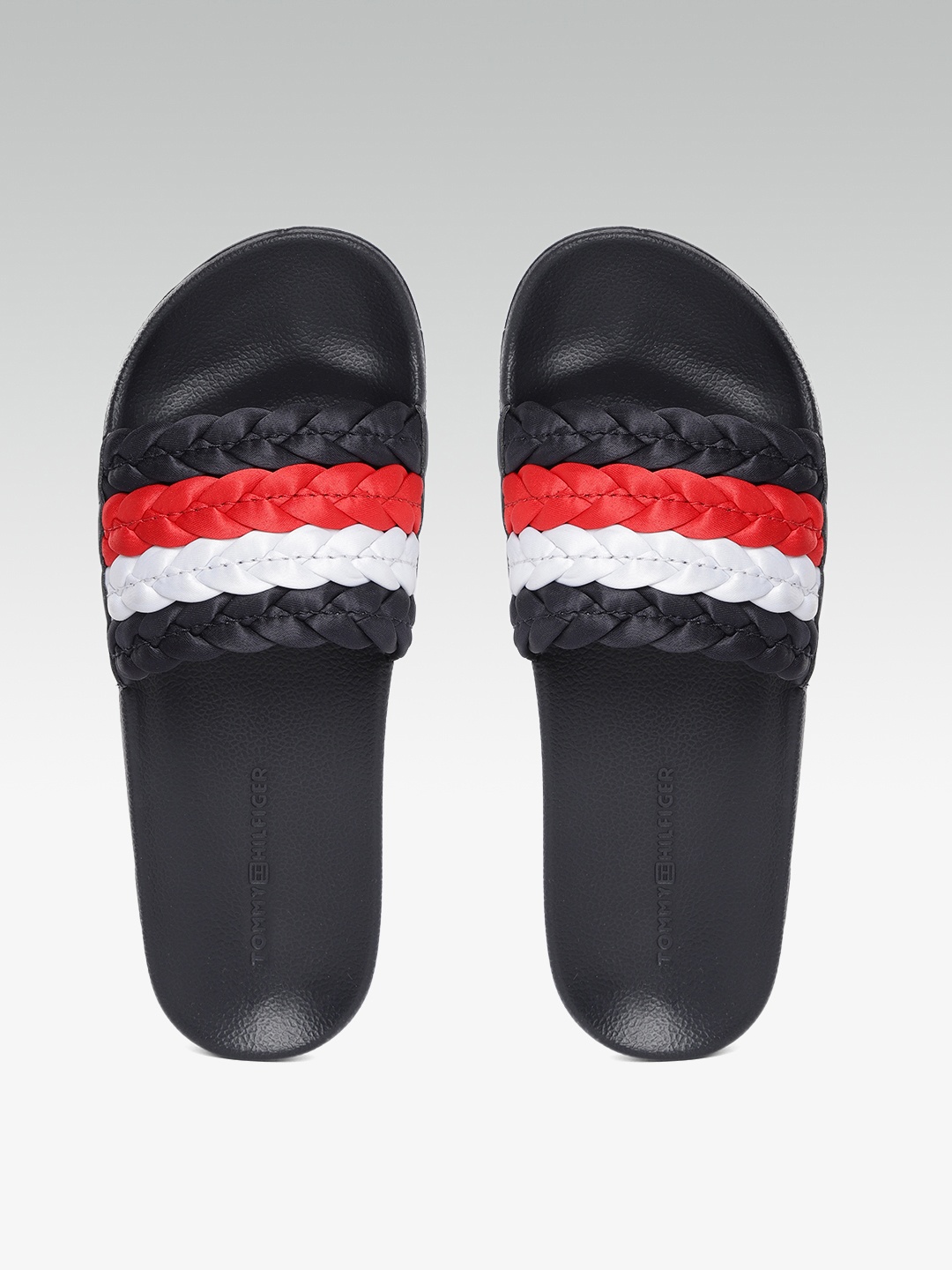 

Tommy Hilfiger Women Navy Blue & White Striped Sliders