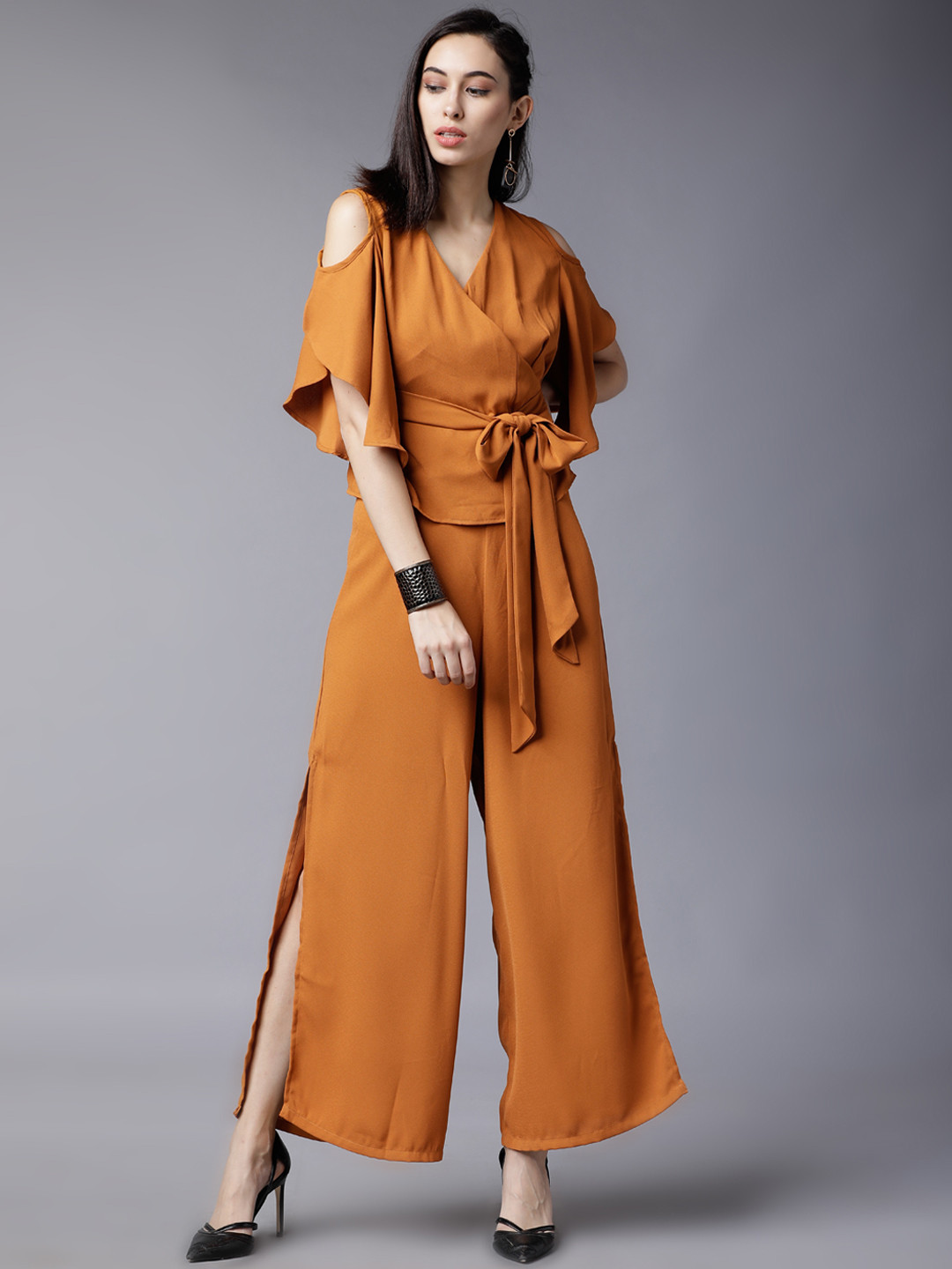 

Tokyo Talkies Women Rust Orange Solid Top with Trousers